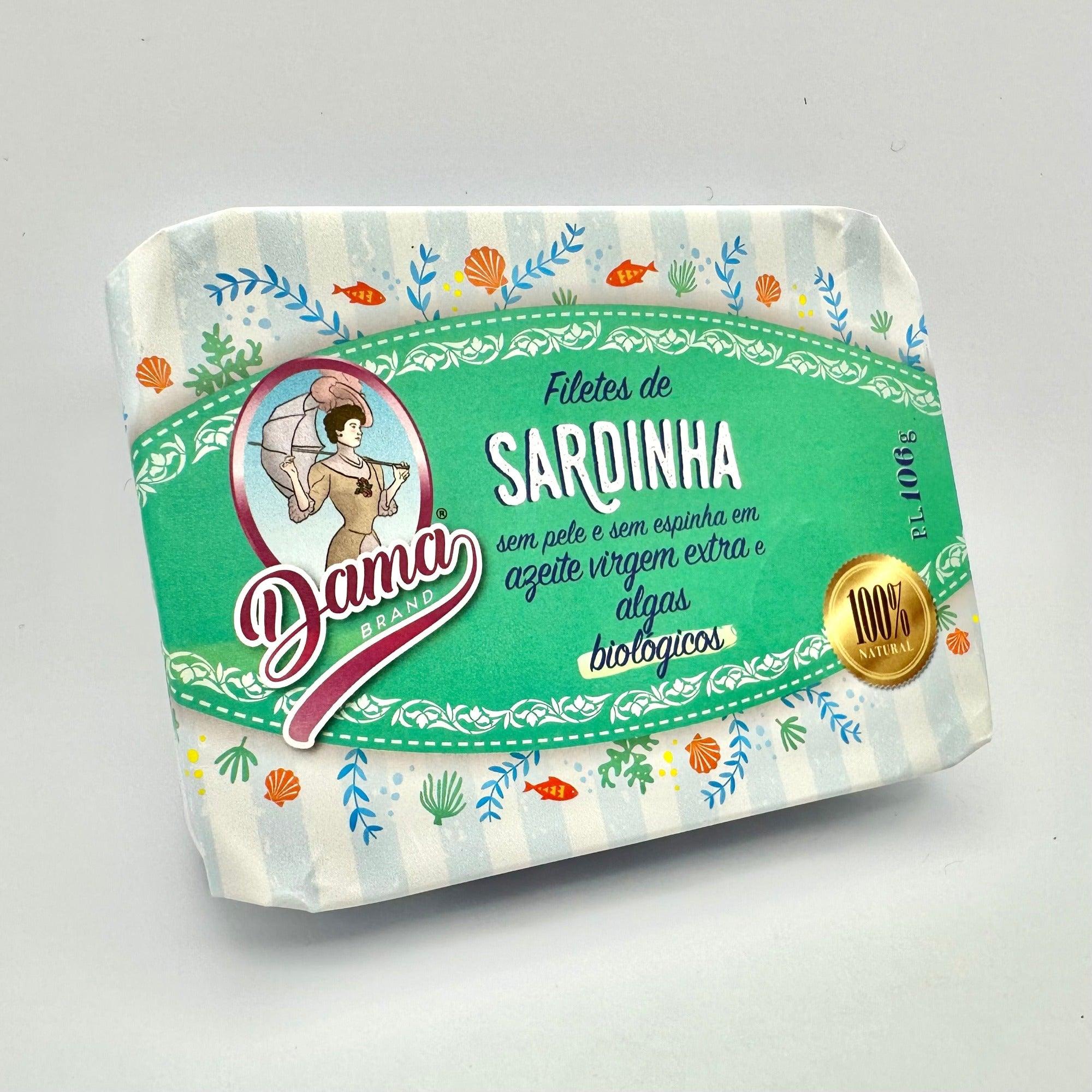 Filets de sardines à l'huile d'olive extra vierge biologique aux algues, sans peau ni arêtes (BIO) | Dama