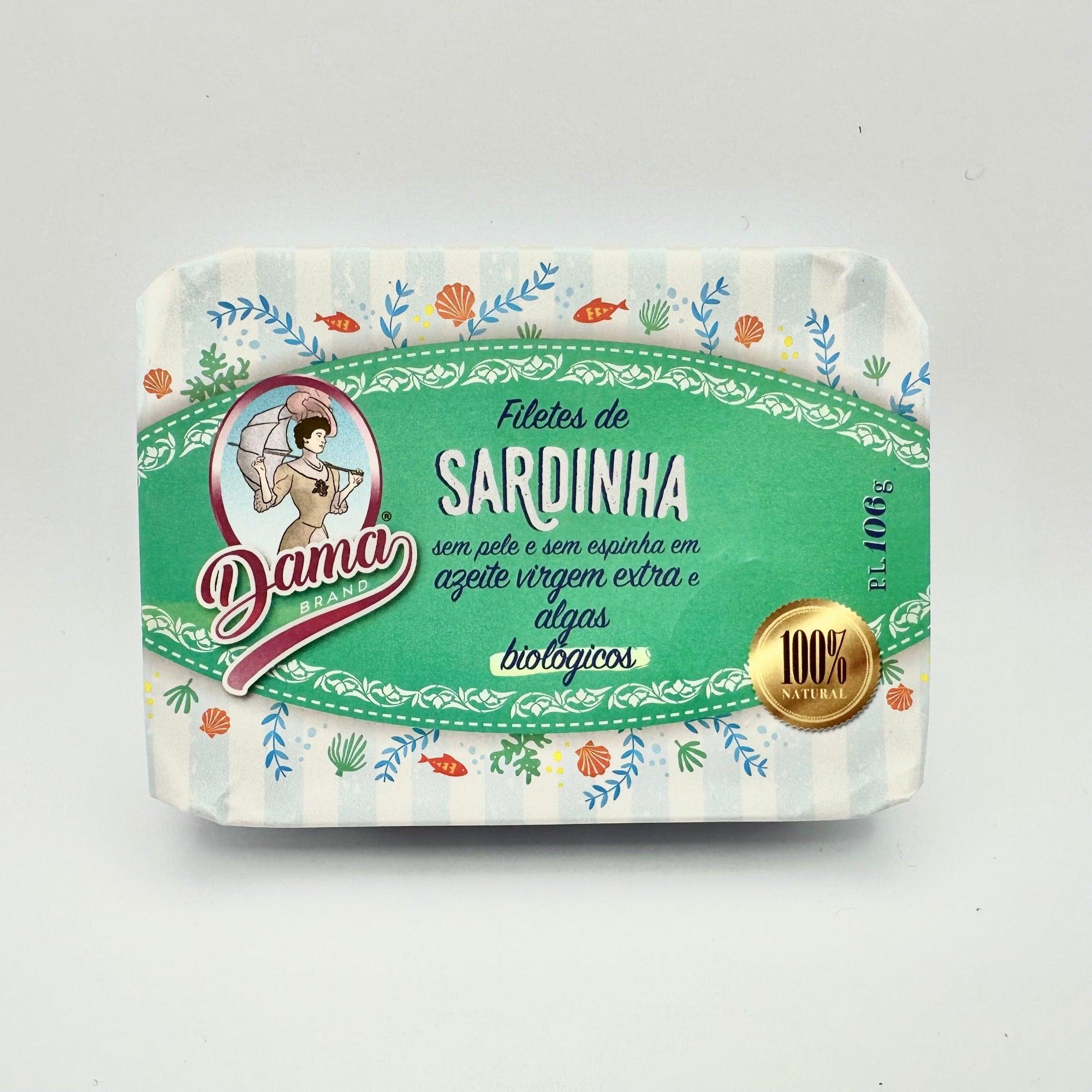 Filets de sardines à l'huile d'olive extra vierge biologique aux algues, sans peau ni arêtes (BIO) | Dama