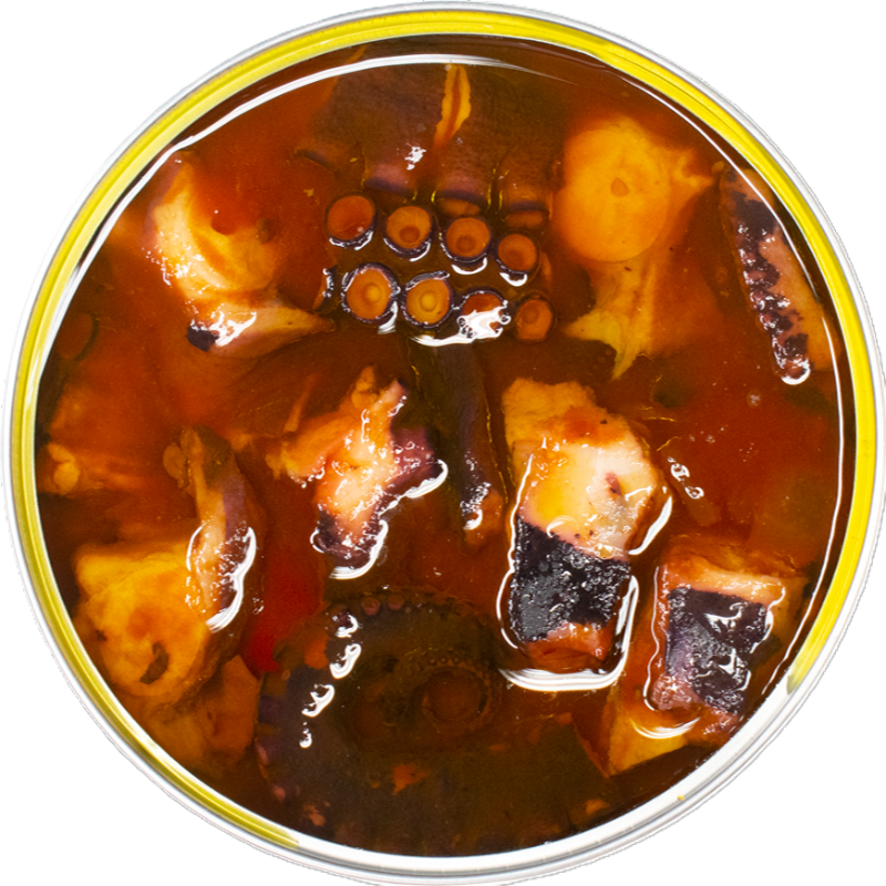 Ragoût de poulpe en conserve (boîte ouverte) ABC+