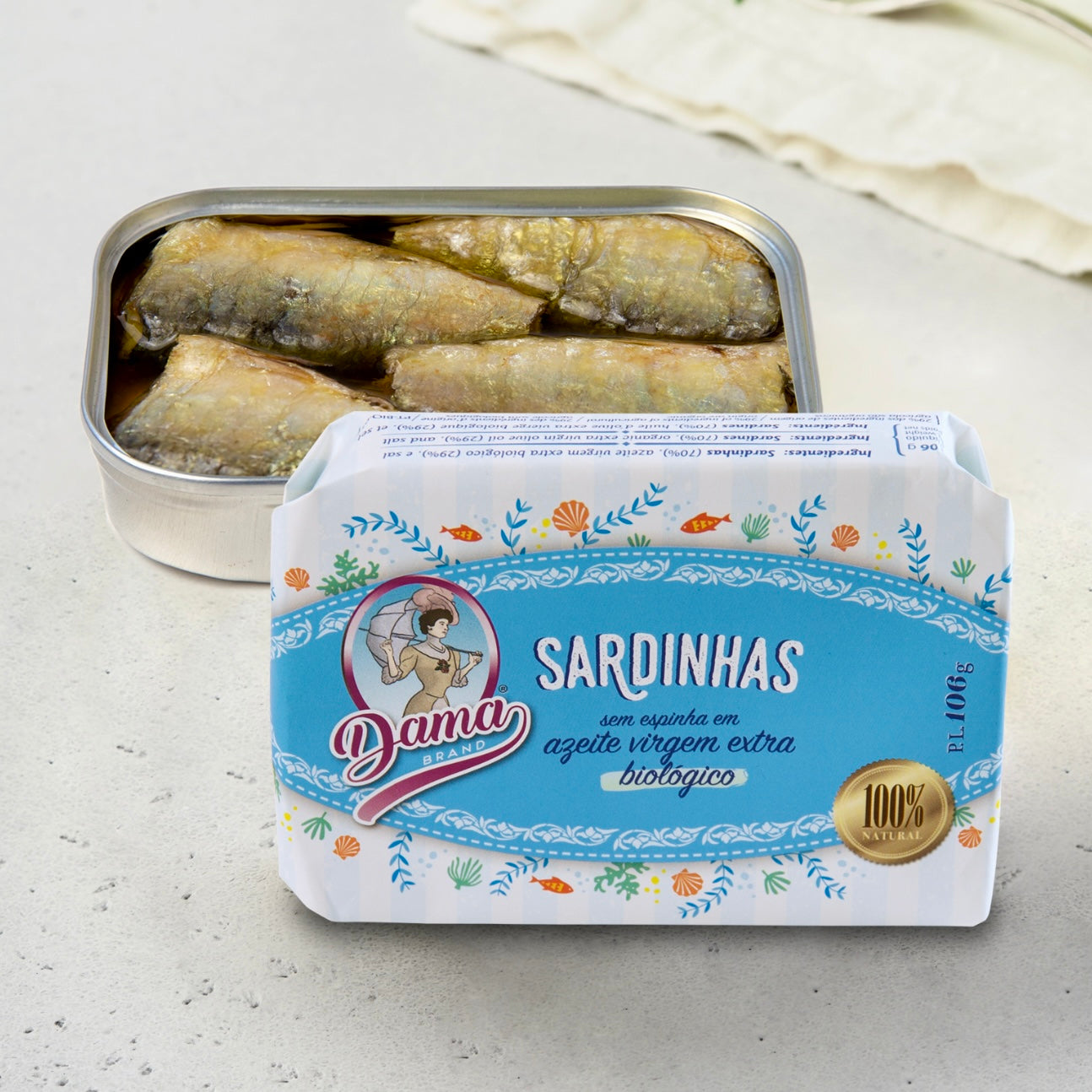 Sardines à l'huile d'olive extra vierge biologique, sans arêtes (BIO) | Dama